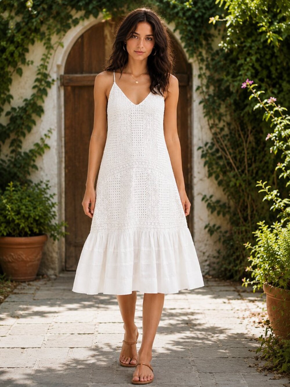 Urban Outfitters Leo Embroidered Tulip Midi Dress Cream White Sz S